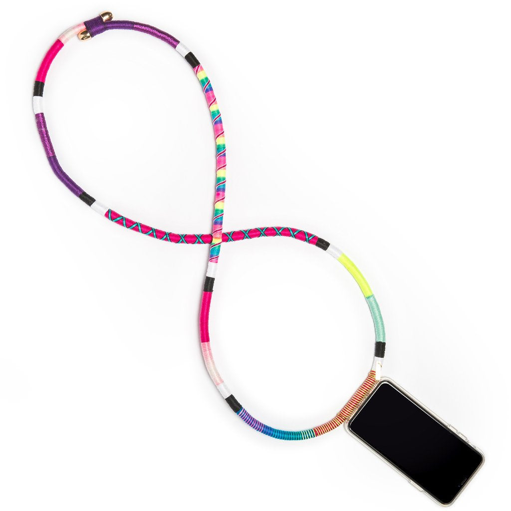 Cover with multicolour shoulder strap HARPER PHONE CASE STRAP- IPHONE 11 MULTICOLOR LE POM POM