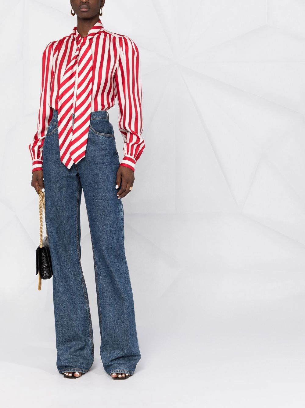 Cardinal Red pussybow striped shirt
