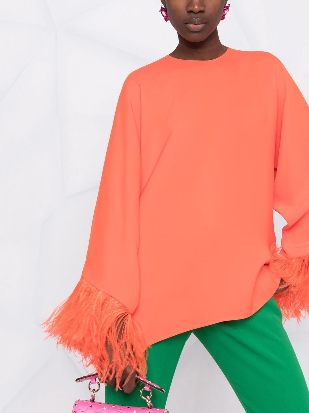 Silk feather-embellished blouse XB3AE6U01MM O21 VALENTINO GARAVANI