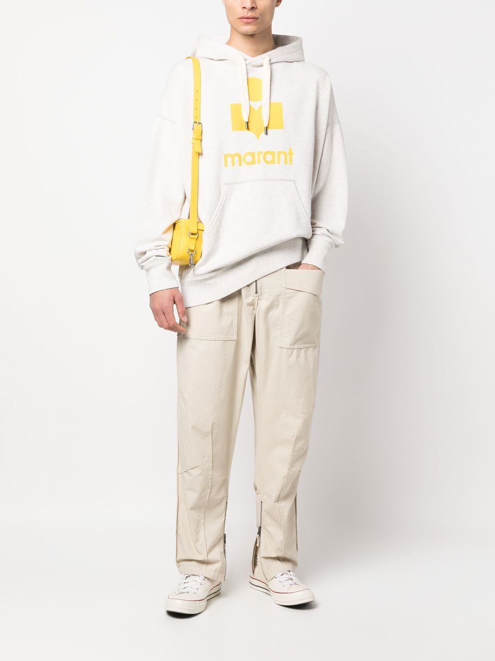 Yellow/ecrù Miley logo-print hoodie
