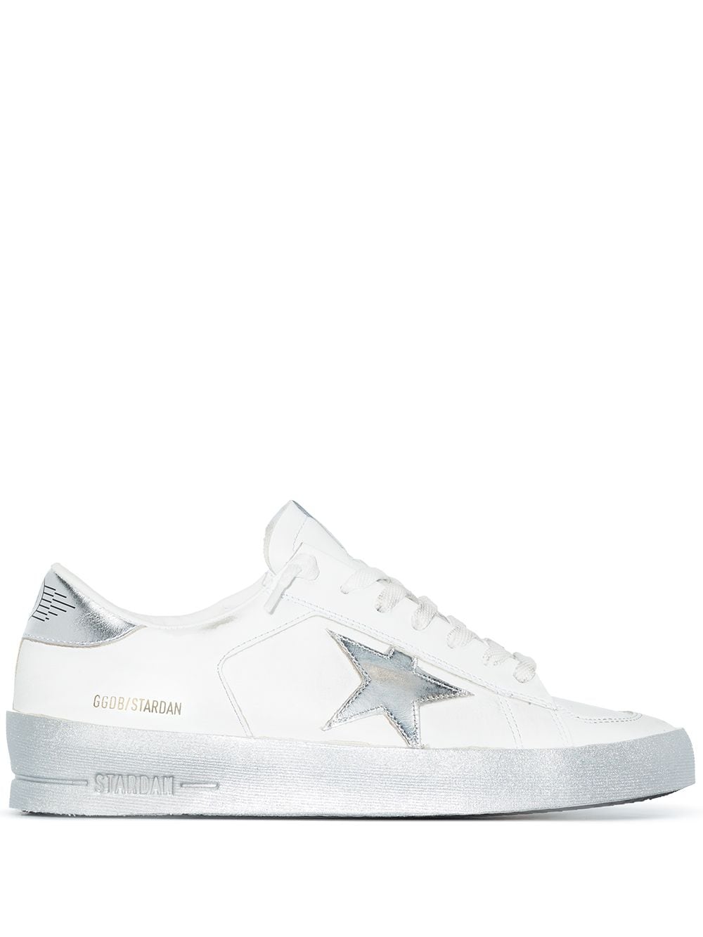 White/silver-tone leather/fabric Stardan low-top sneakers