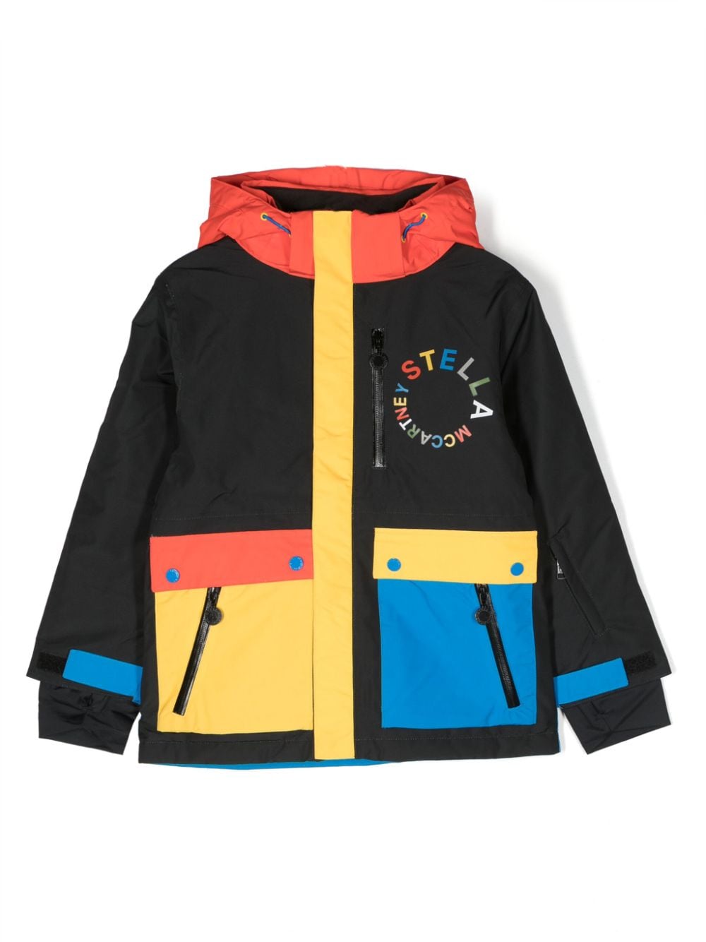 Colour-block logo-print hooded jacket