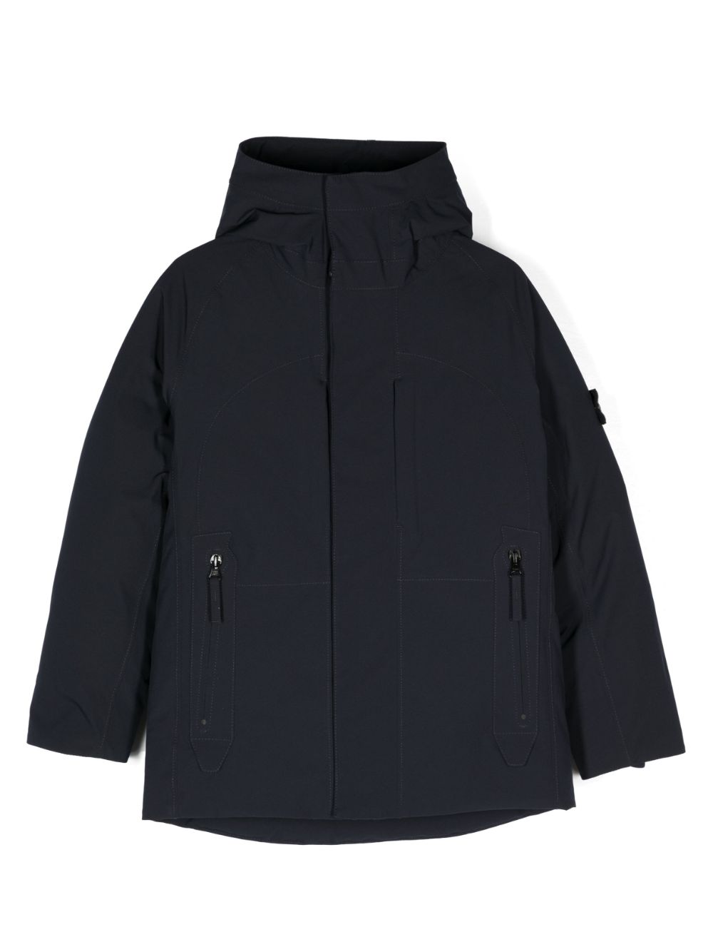 Blue Compass-motif hooded coat