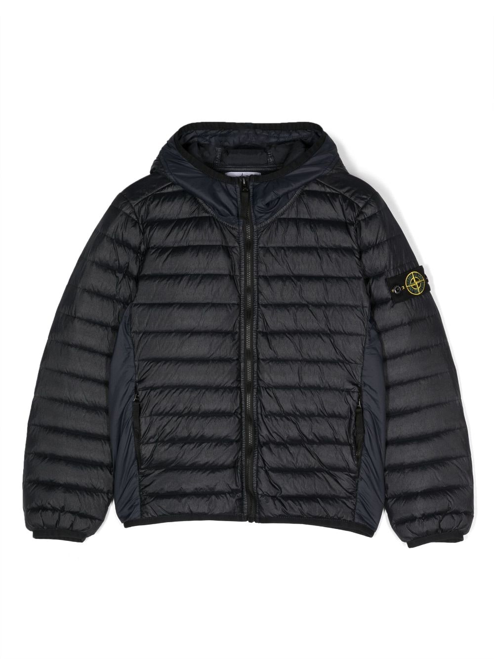 Compass-patch hooded padded jacket