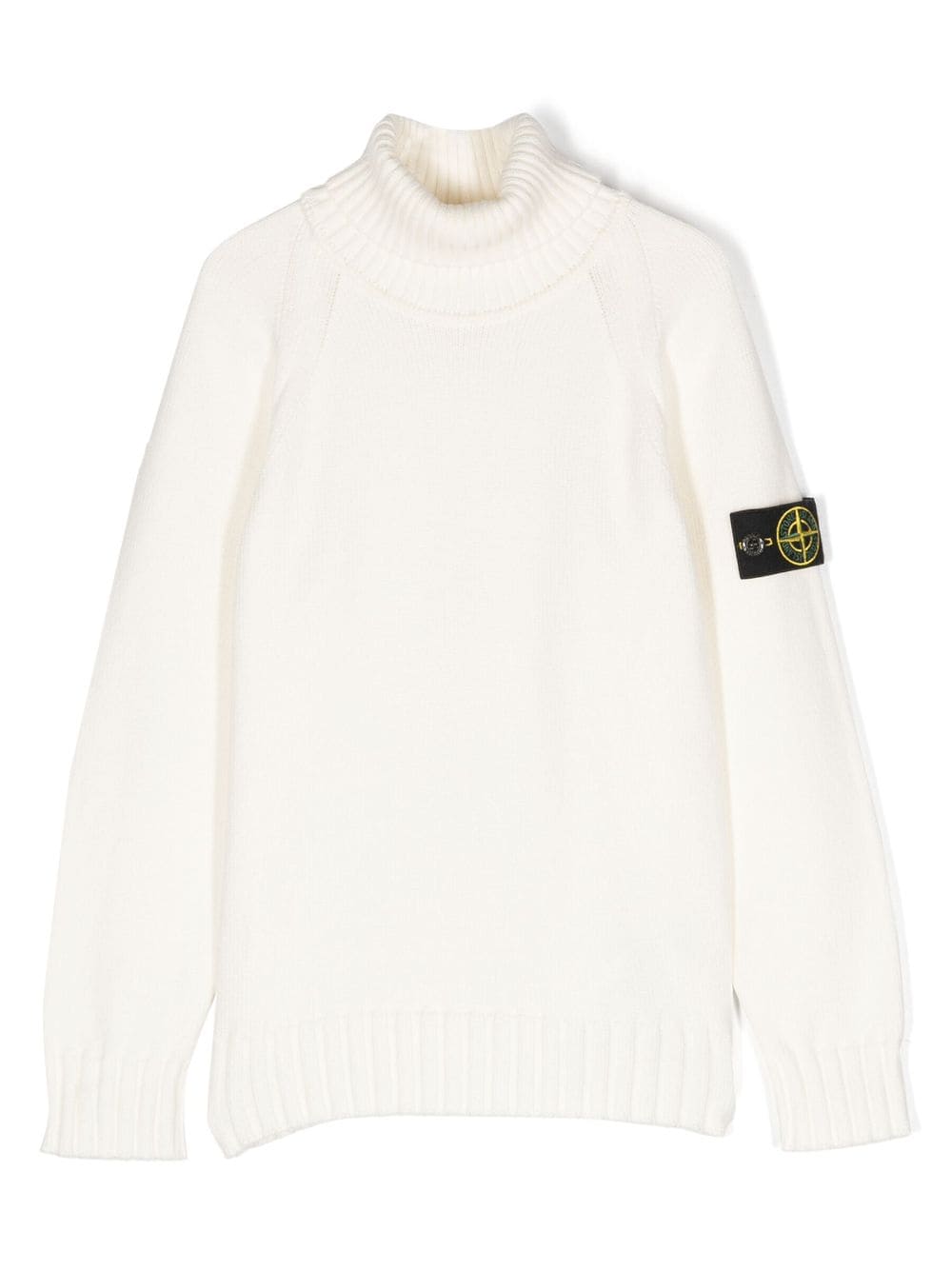 Ivory Compass-badge roll-neck jumper
