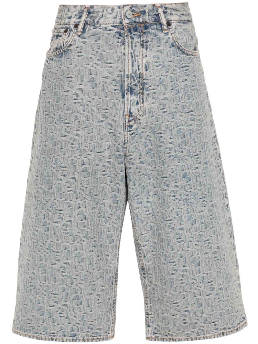 Blue/beige cotton washed denim trousers