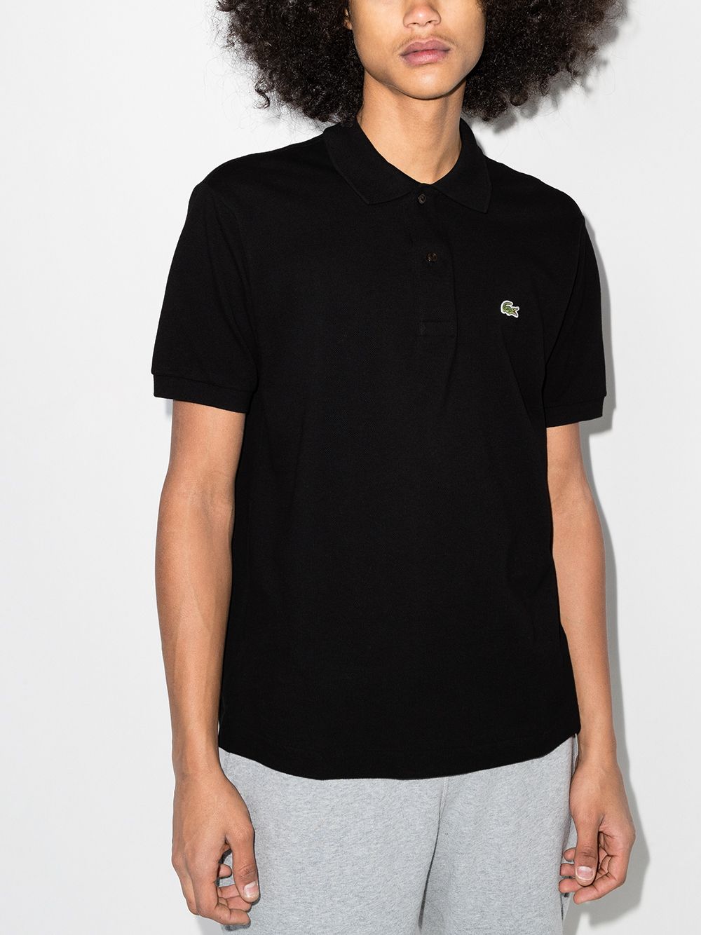 Black cotton logo-patch short-sleeve polo shirt