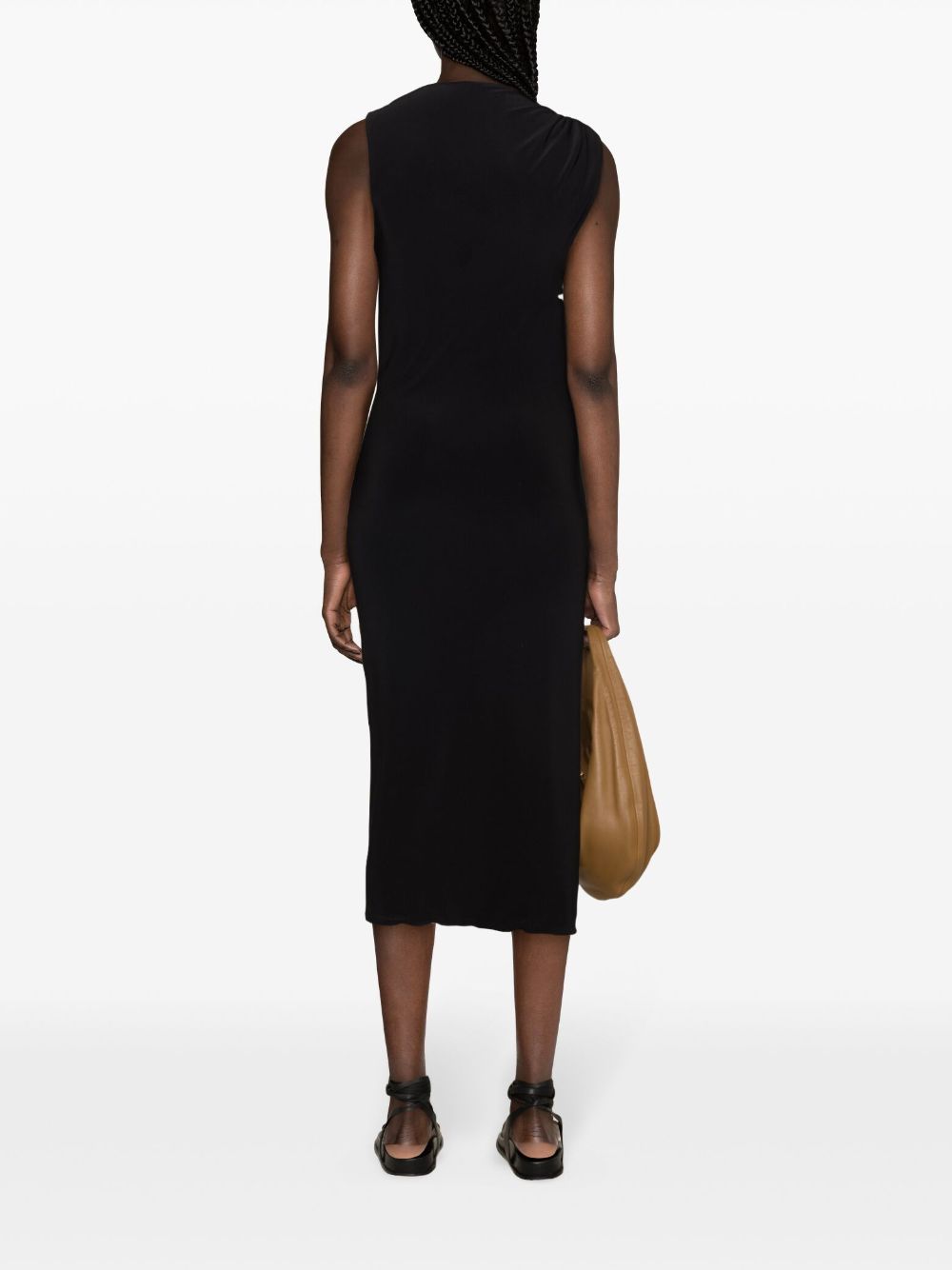 Black stretch-design asymmetric neck dress
