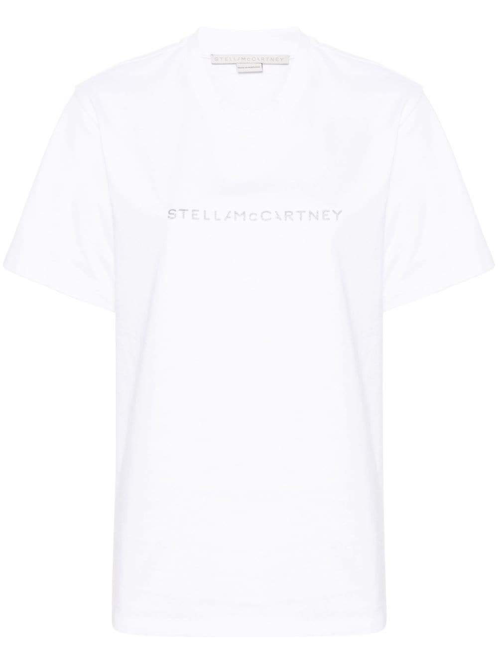White logo-print cotton T-shirt<BR/><BR/><BR/>