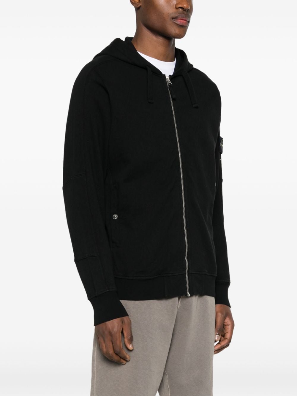 Black Compass-badge zipped hoodie<BR/><BR/><BR/>