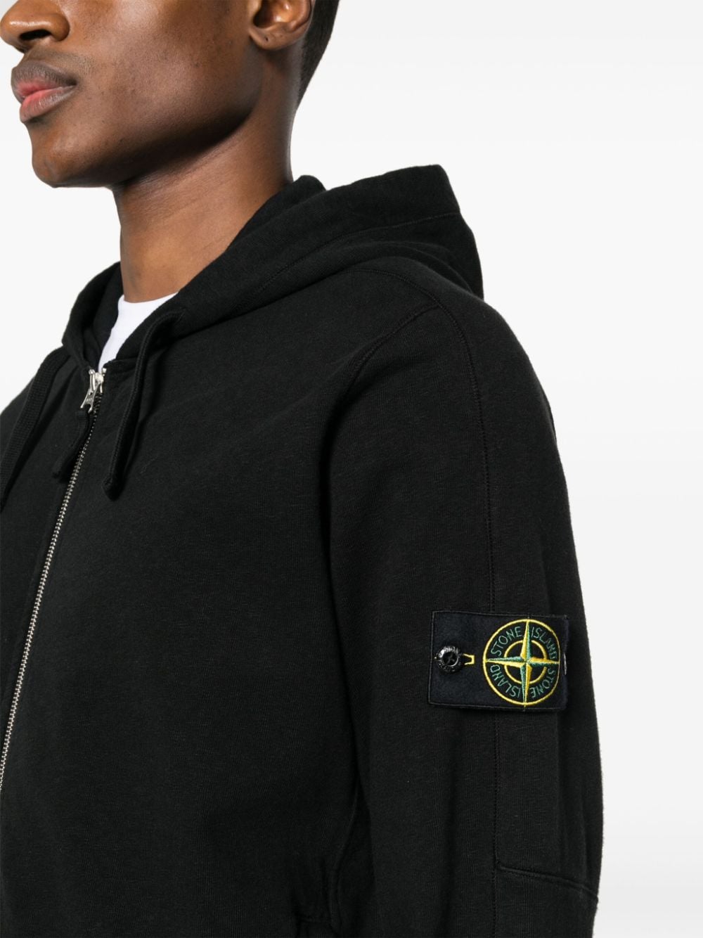 Black Compass-badge zipped hoodie<BR/><BR/><BR/>