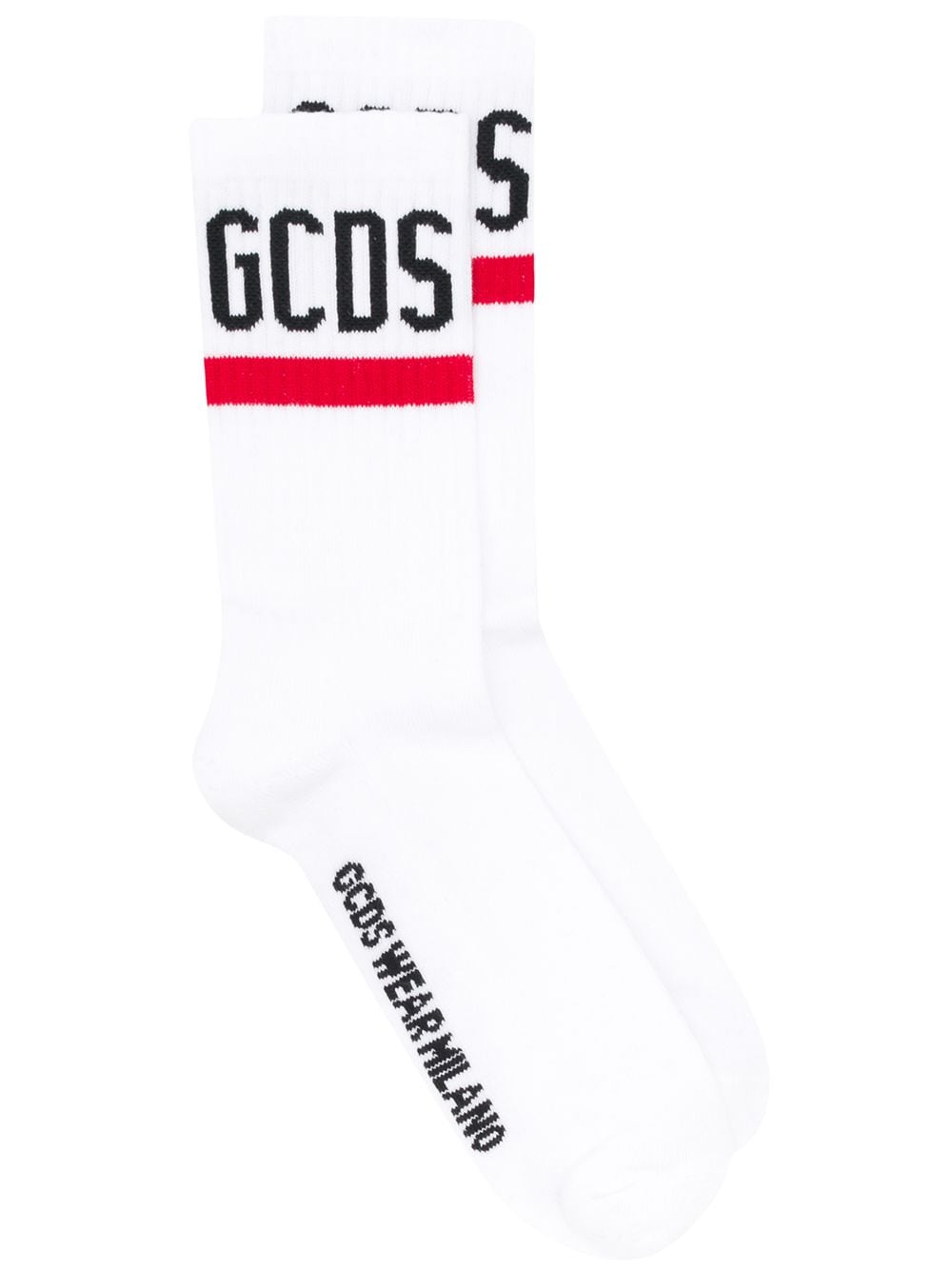 White/red/black cotton-blend ribbed contrast logo sock