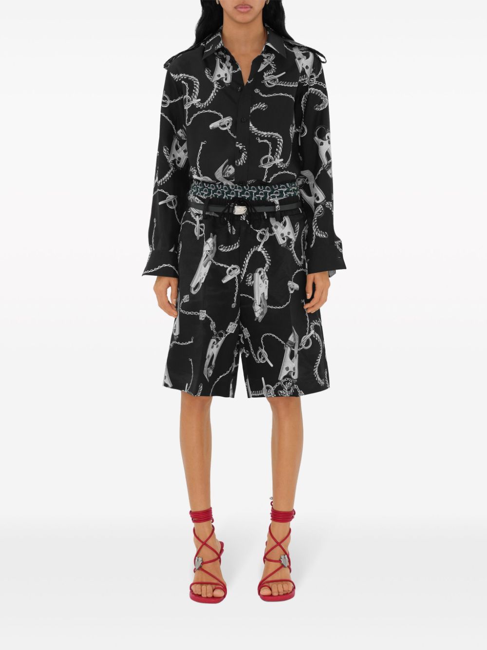 Knight hardware silk shirt<BR/> 8088942 SILVERBLACK BURBERRY