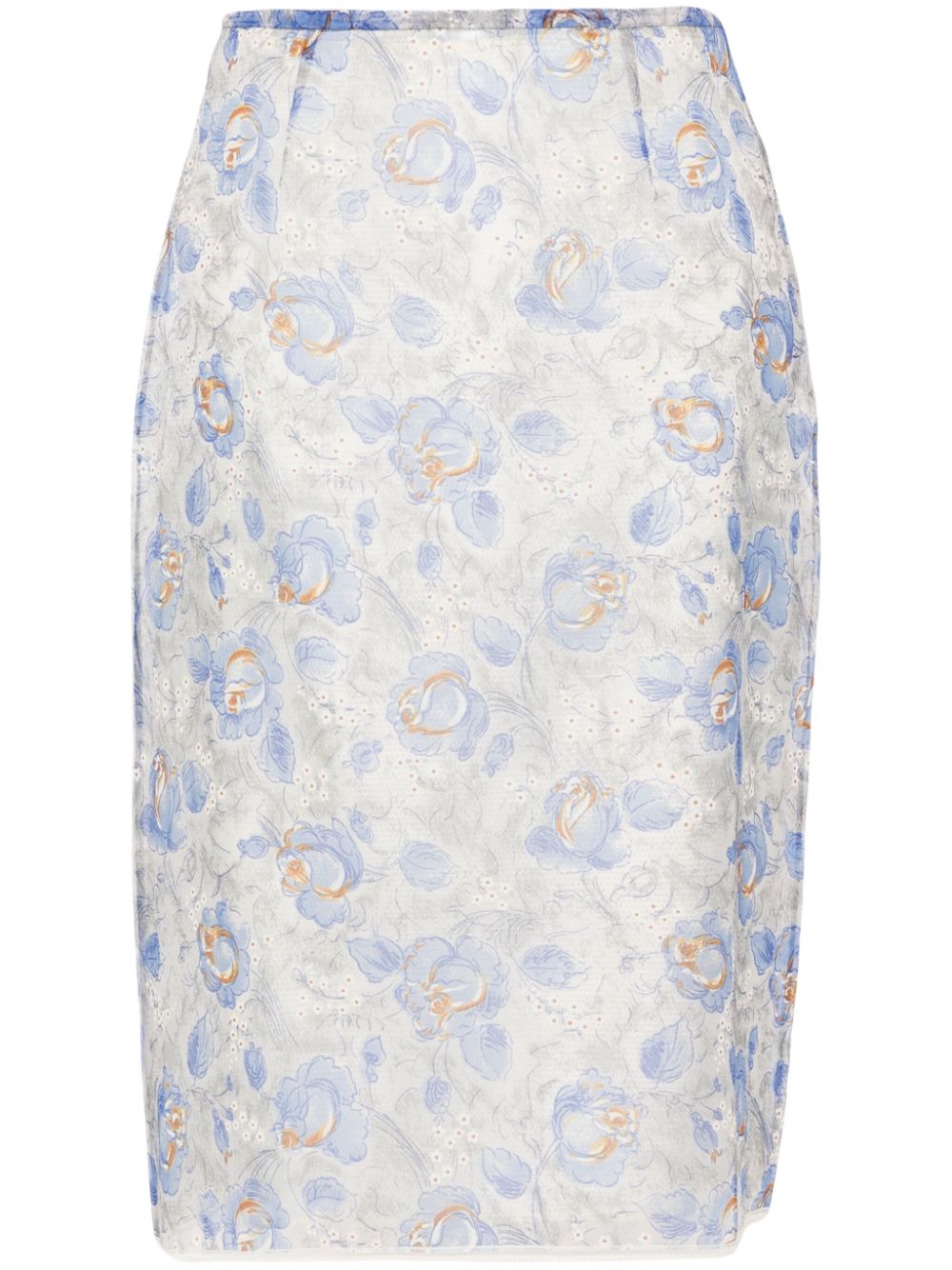 Floral-print sheer pencil skirt<BR/> P123J 15AEF0013 PRADA