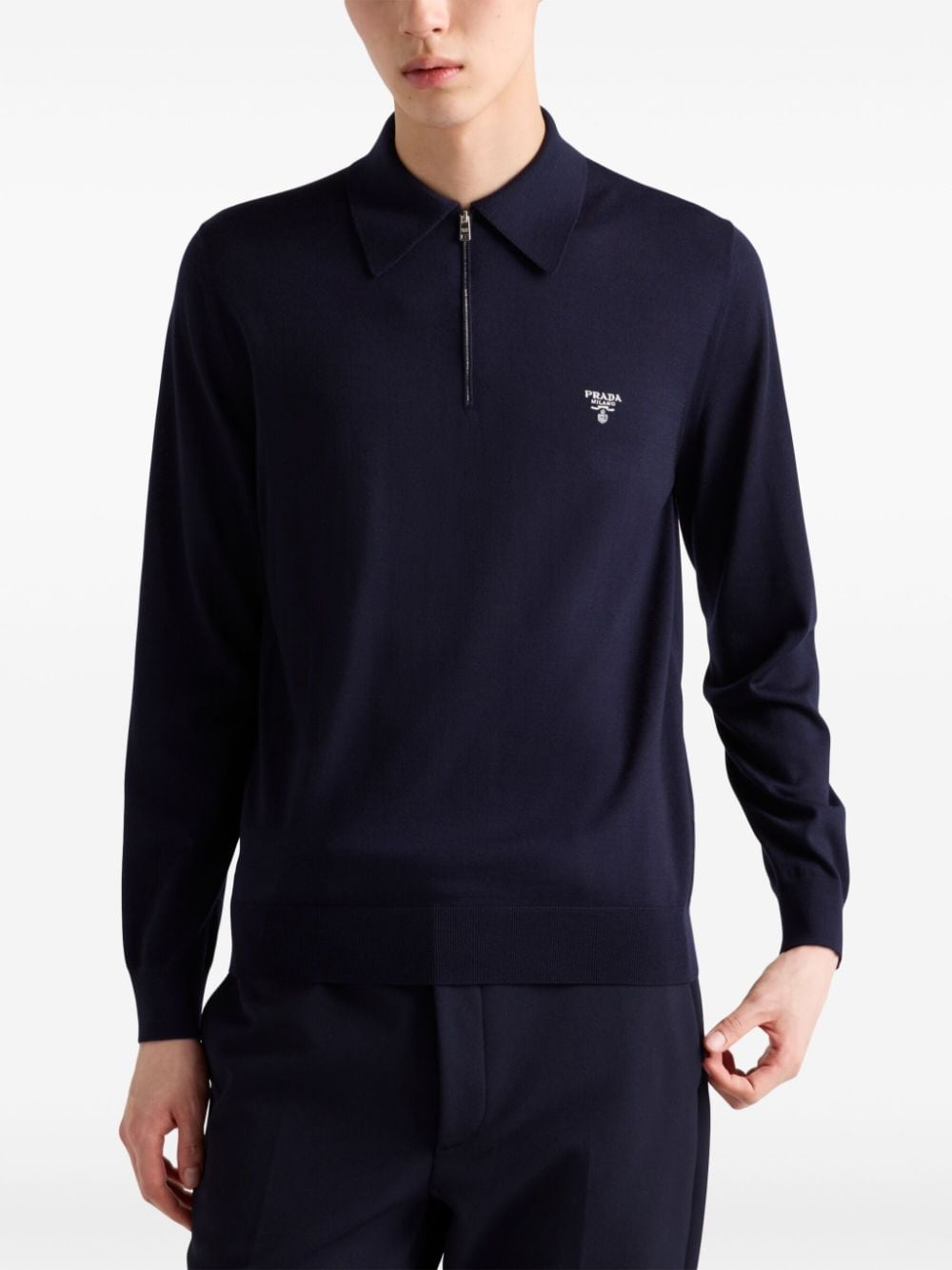 Long-sleeve wool polo shirt<BR/> UMB815 1164F0SVF PRADA