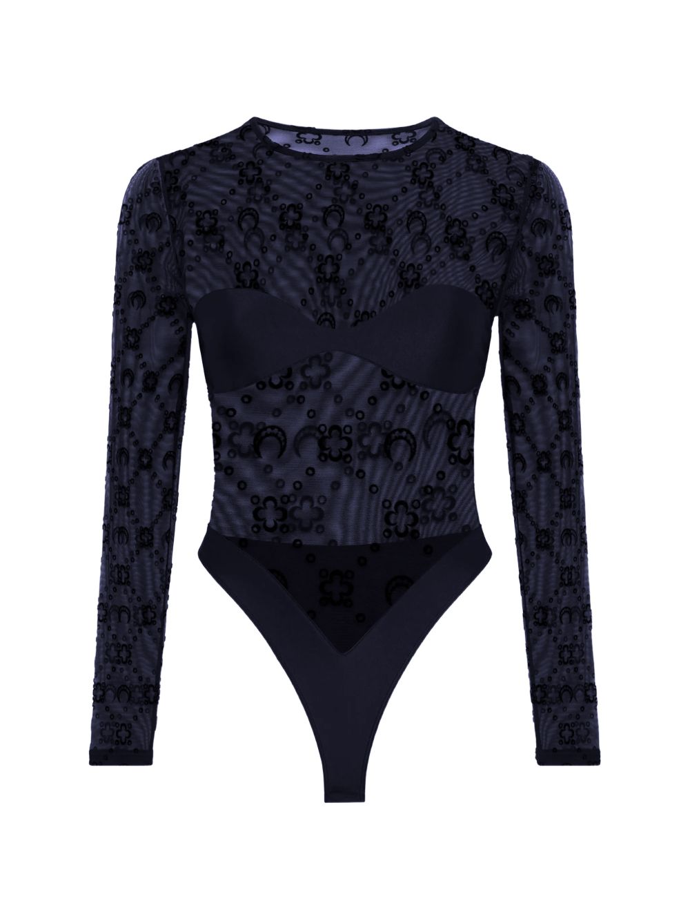 Moonogram mesh flock bodysuit top WTO474A CJER0005BL90 MARINE SERRE
