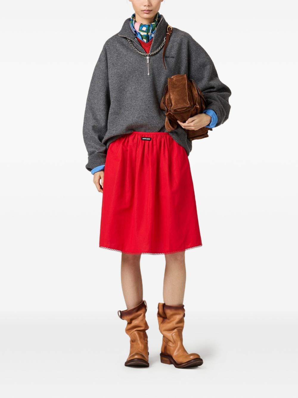 Cashmere and jersey zipper sweater MMR46719RO S OOOF0480 MIU MIU