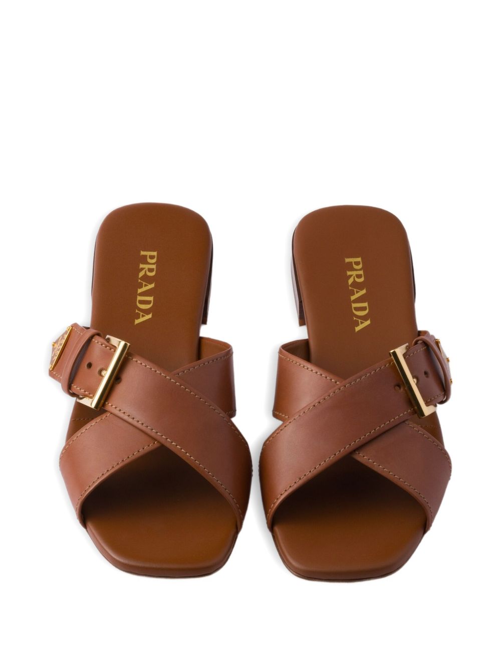 Leather crisscross slides with buckle 1XX778248 F-010F0054 PRADA
