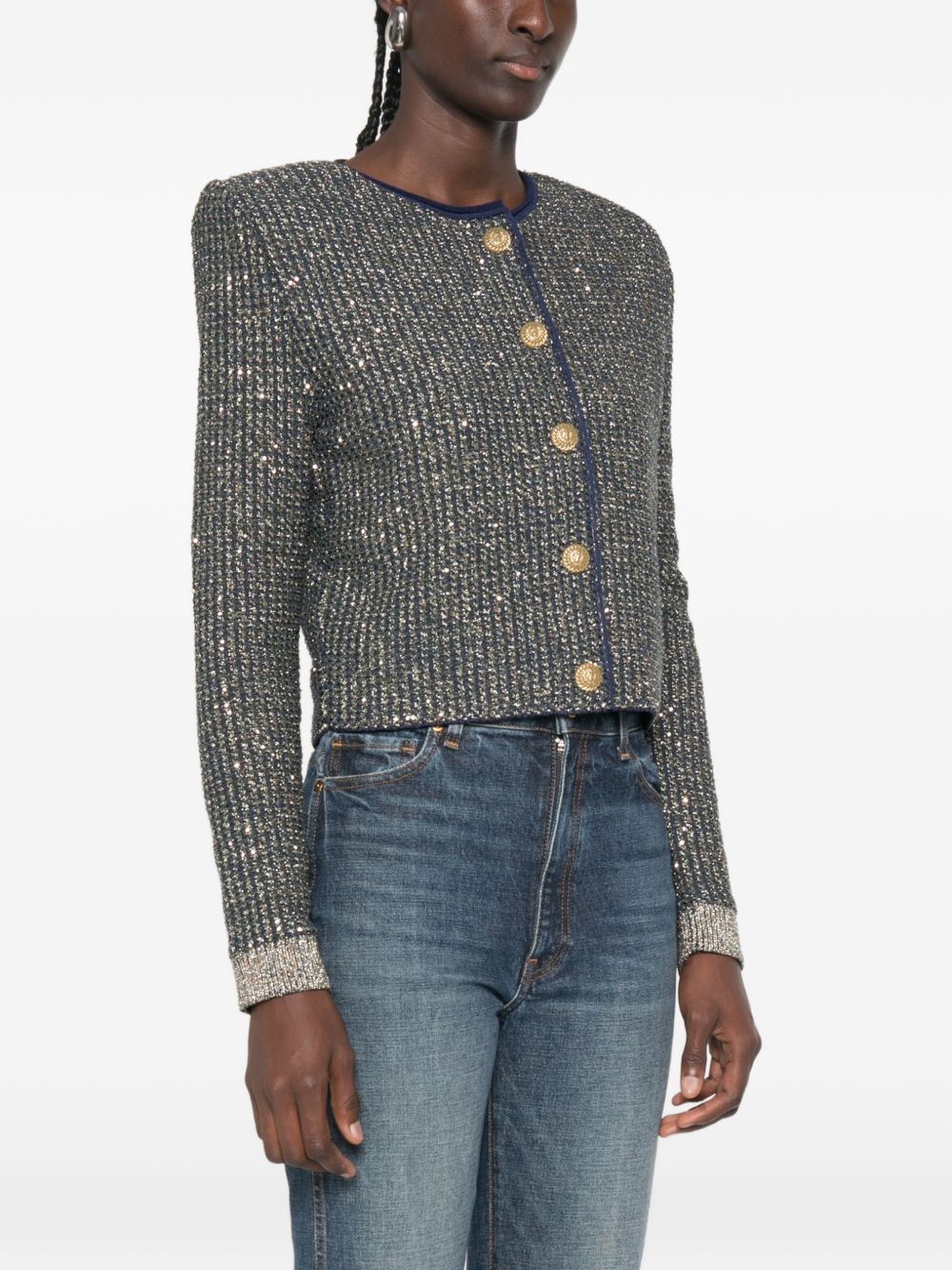 glittered tweed cardigan HF1KL918KK13 SQH BALMAIN