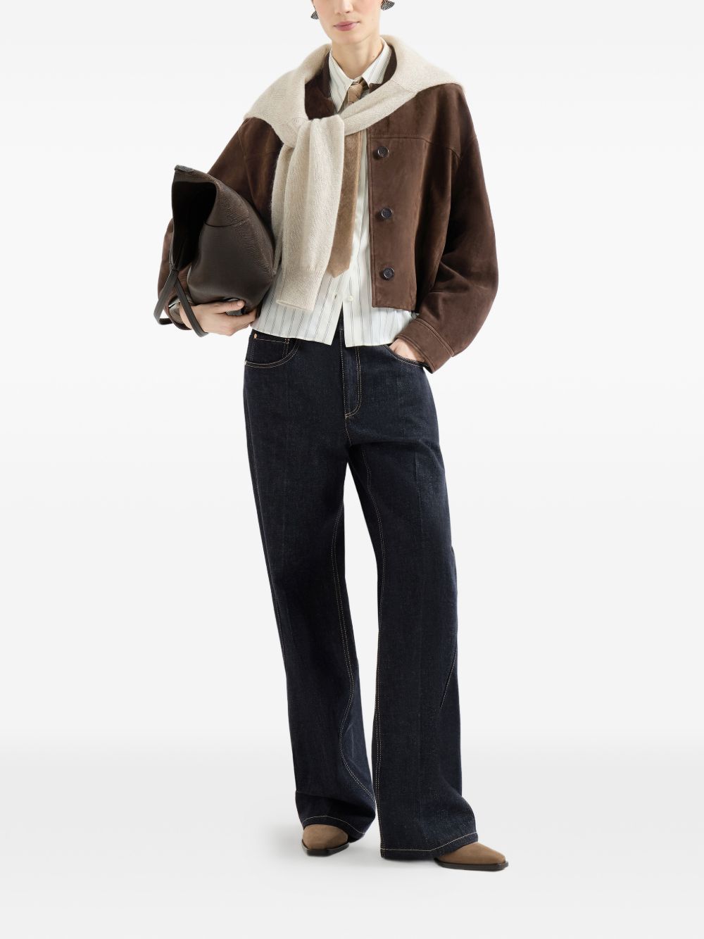 couture suede outerwear jacket with Monili MPCAI7554 C9885 BRUNELLO CUCINELLI