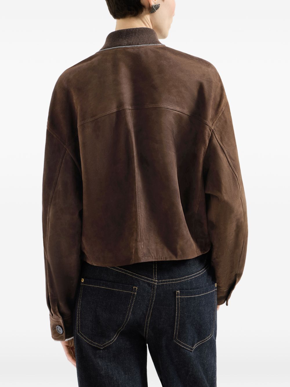 couture suede outerwear jacket with Monili MPCAI7554 C9885 BRUNELLO CUCINELLI