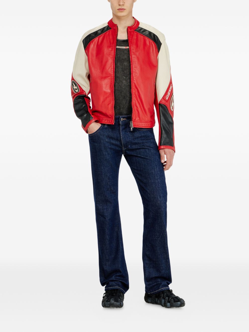 Biker jacket in colour-block perforated leather A22977 0HNBM42A DIESEL