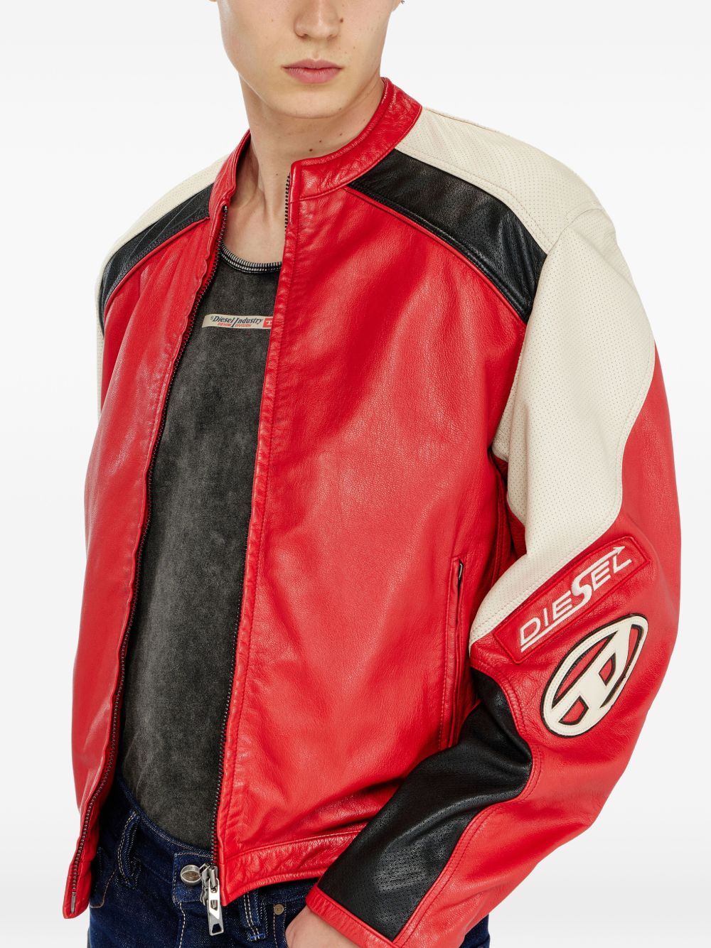 Biker jacket in colour-block perforated leather A22977 0HNBM42A DIESEL