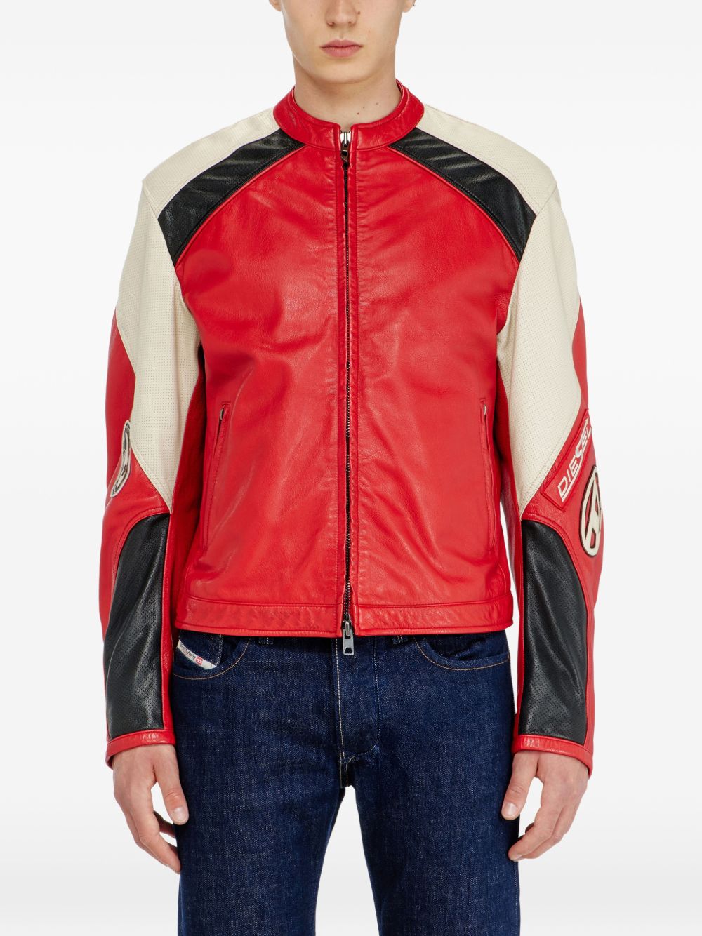 Biker jacket in colour-block perforated leather A22977 0HNBM42A DIESEL