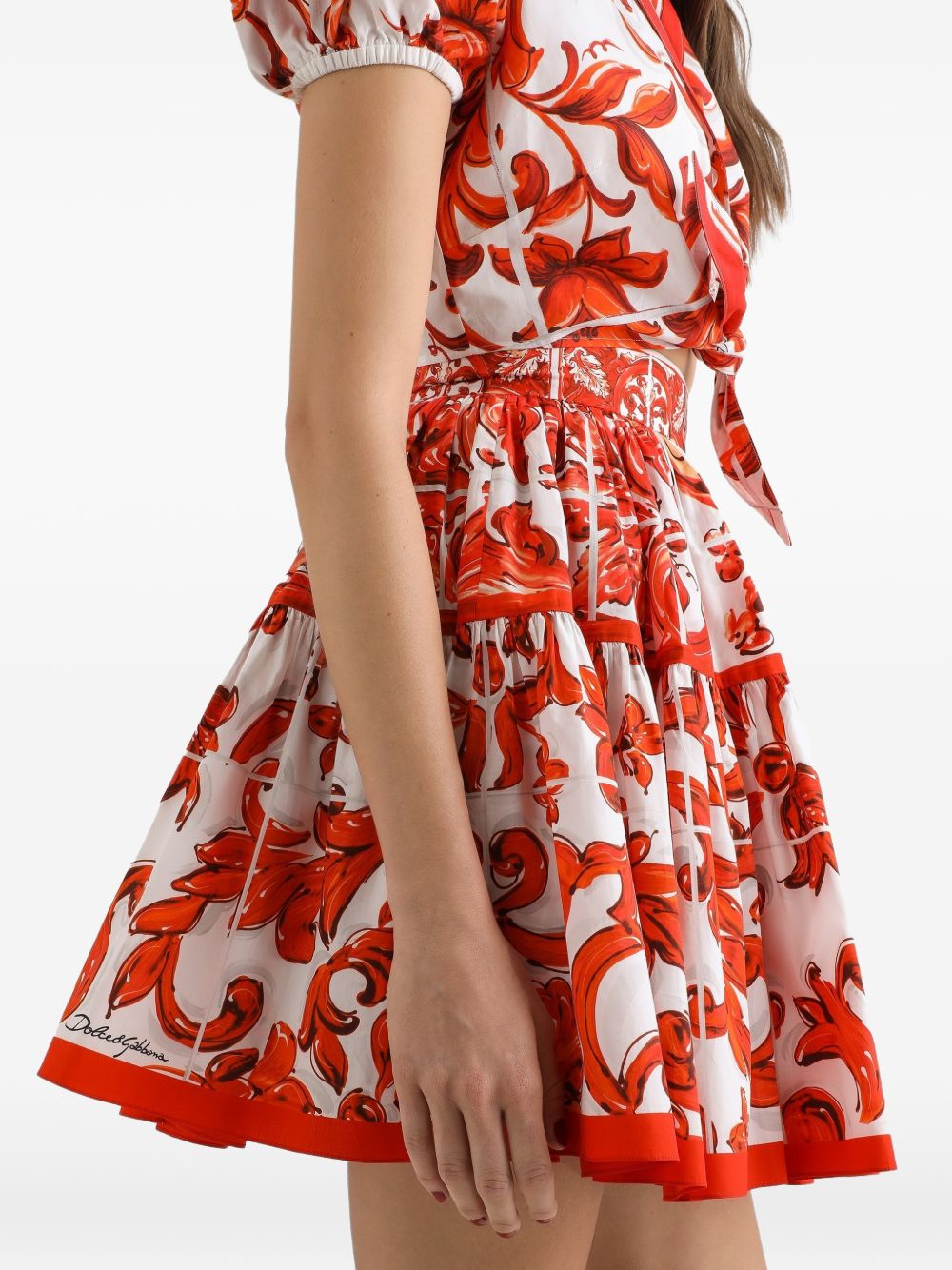 Majolica-print poplin short skirt F4CB1T GDDRLS9000 DOLCE & GABBANA