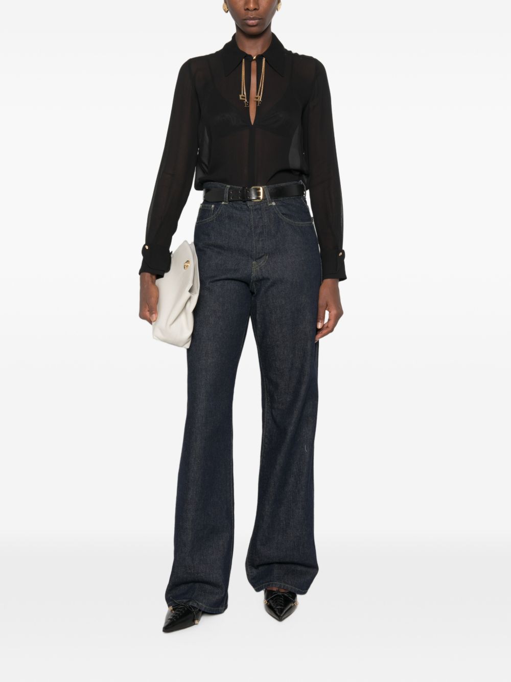 Georgette shirt with jewel logos CA19466E2 110 ELISABETTA FRANCHI