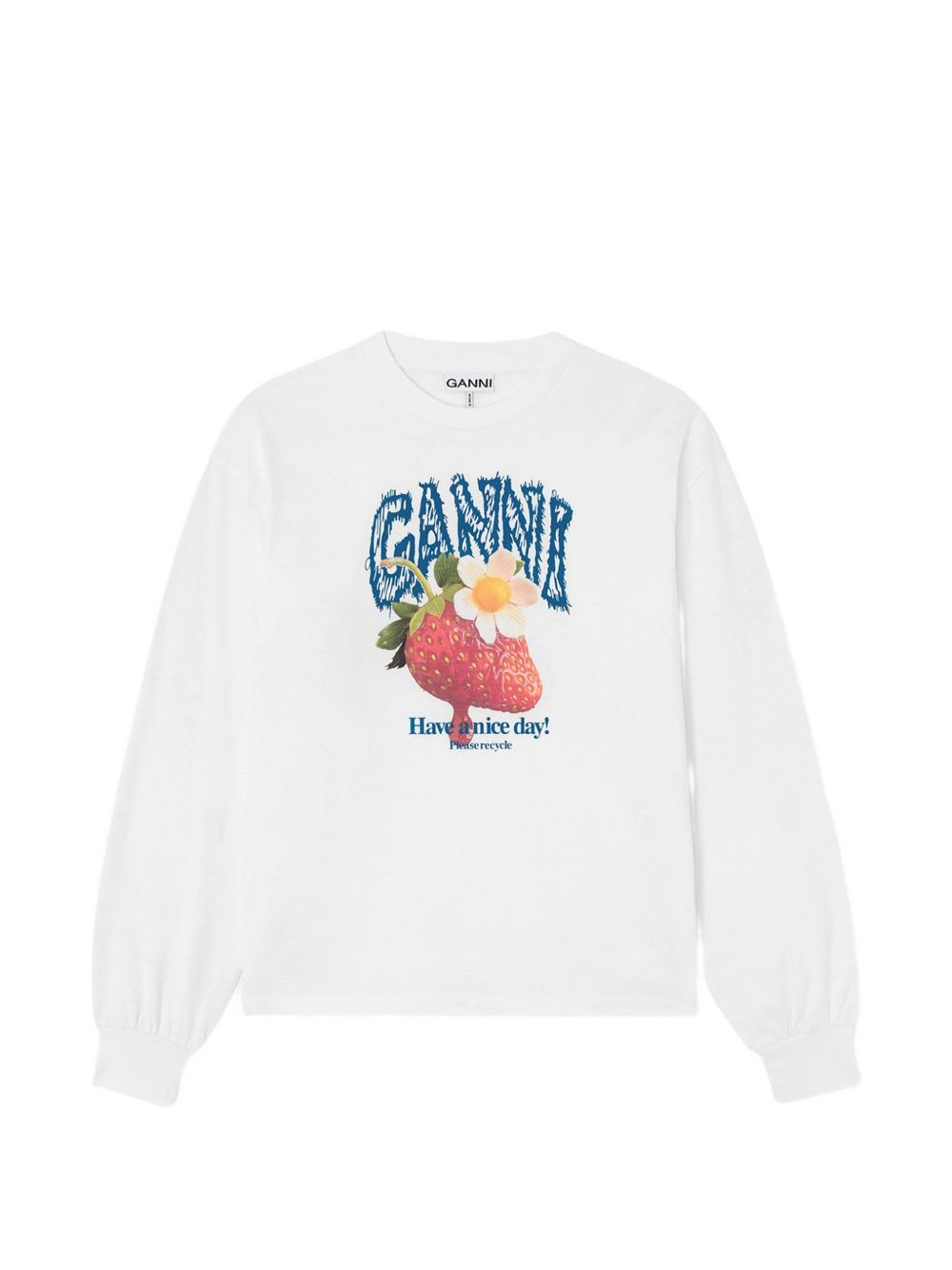 Strawberry print sweatshirt with Have a nice day! slogan A1050241 151 GANNI