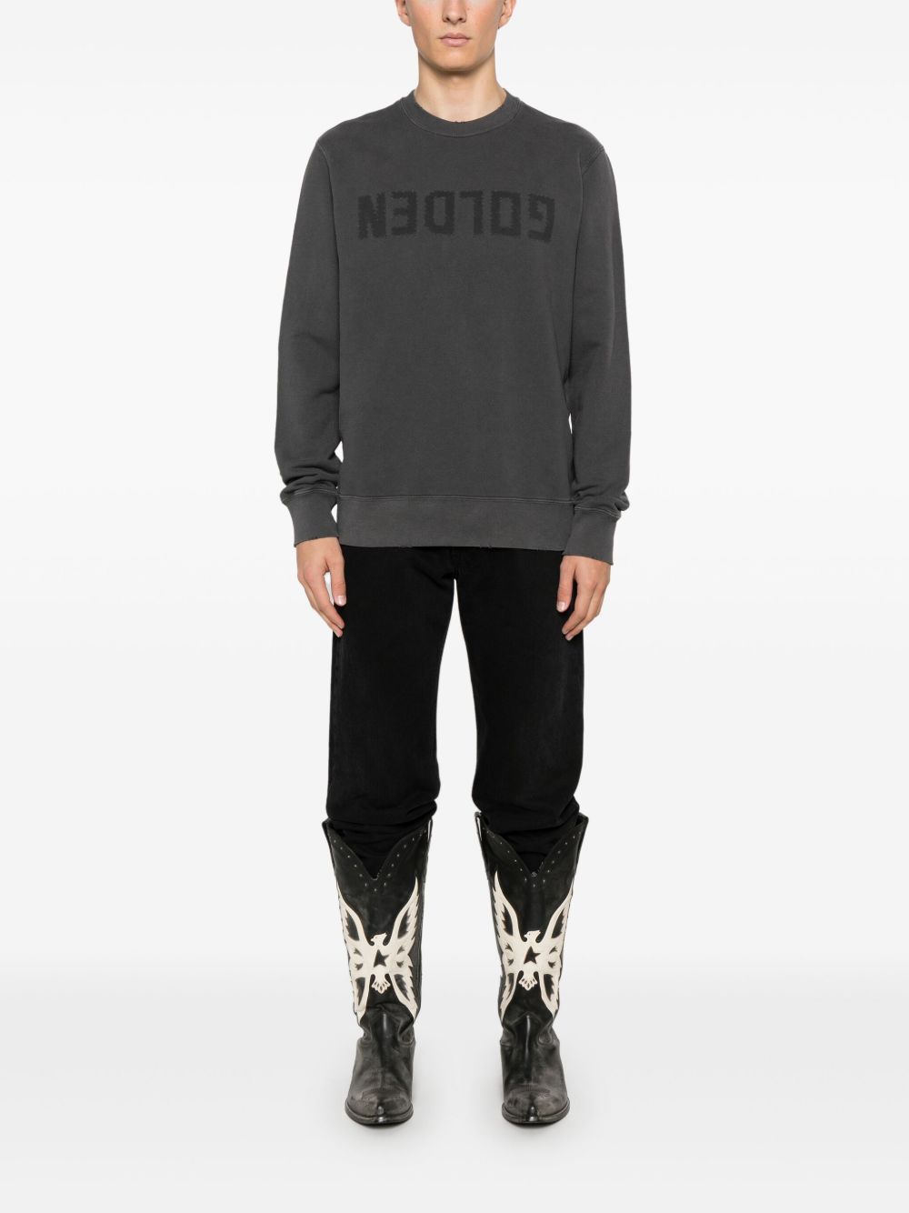 SWEATSHIRT DISTRESSED COTTON JERSEY WITH LOGO GMP01223 P00064260318 GOLDEN GOOSE