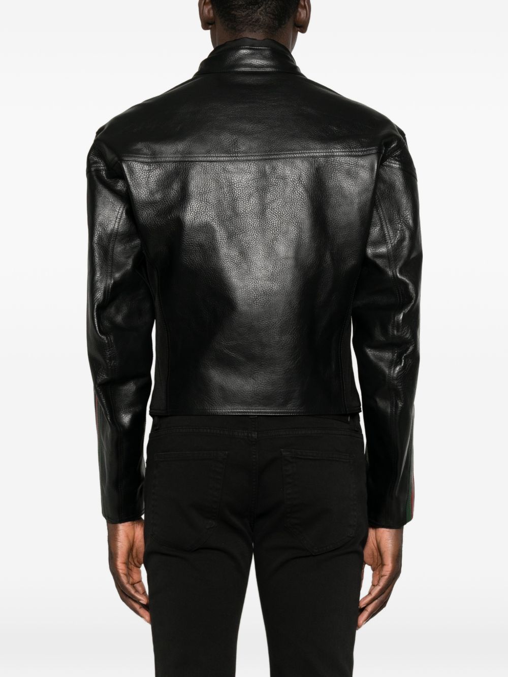 Leather biker jacket with Web 874158 XNBDW1060 GUCCI