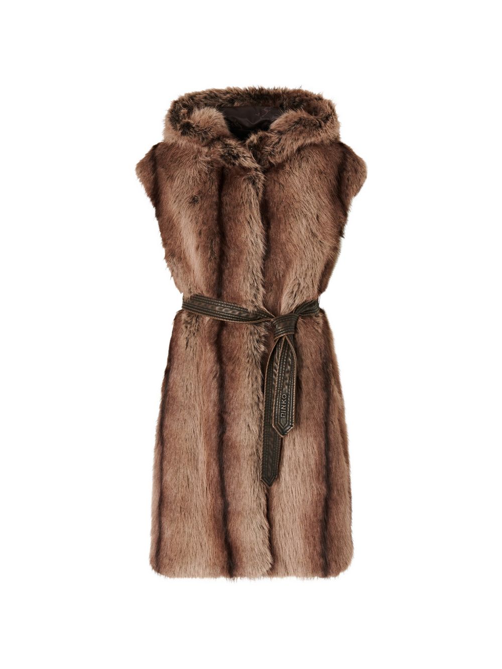 Long faux fur vest with belt 107042 A3C6D31 PINKO