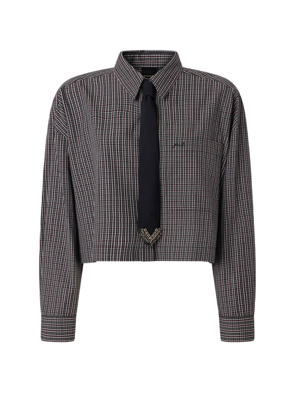 Cropped checked shirt with tie 107453 A3FQZF6 PINKO