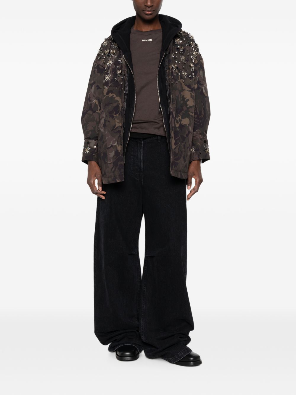 Overshirt in technical canvas with floral camouflage print 107916 A3LYSD3 PINKO