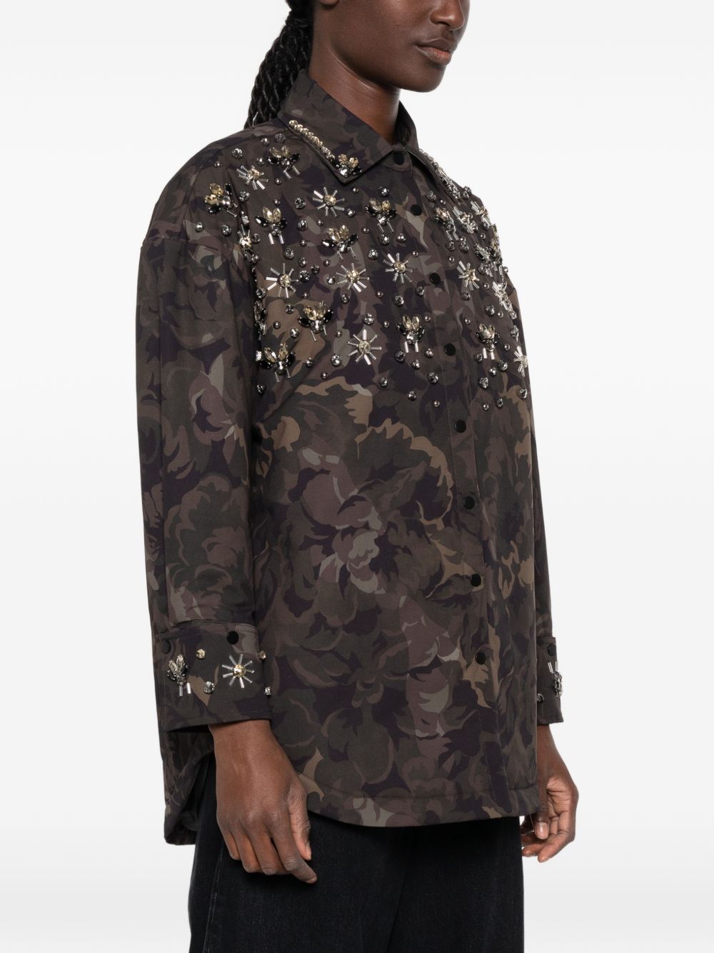 Overshirt in technical canvas with floral camouflage print 107916 A3LYSD3 PINKO