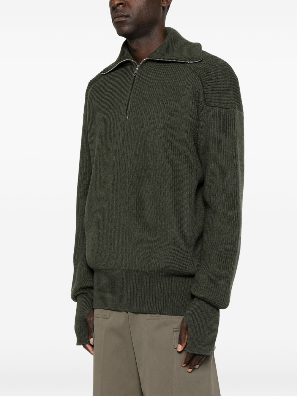 High-neck zip-up sweater KNW82 FSHFOREST RIER