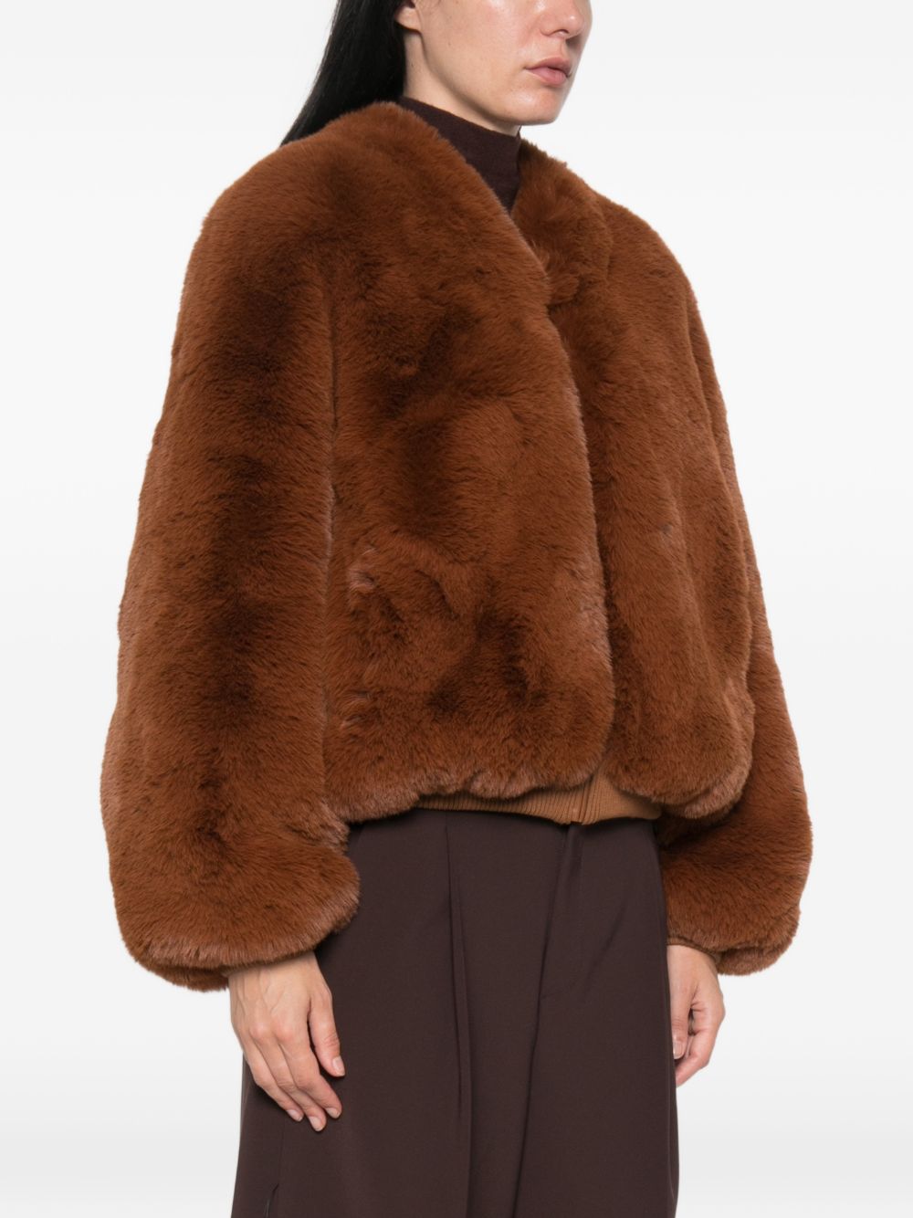 SENNA faux fur collarless jacket JAFS22737246 BRONZE THE FRANKIE SHOP
