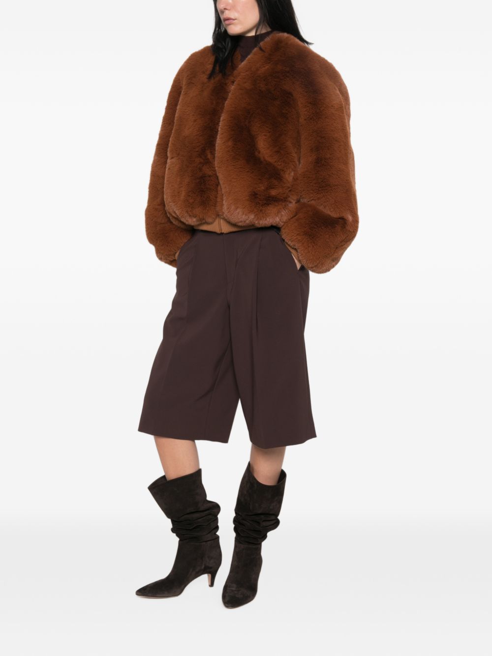SENNA faux fur collarless jacket JAFS22737246 BRONZE THE FRANKIE SHOP