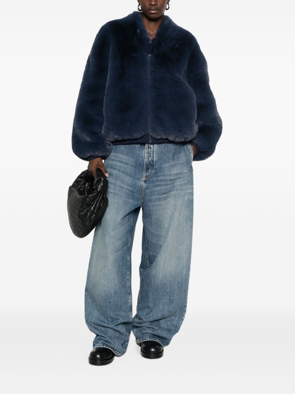 SENNA faux fur collarless jacket JAFS22739304 NAVY THE FRANKIE SHOP