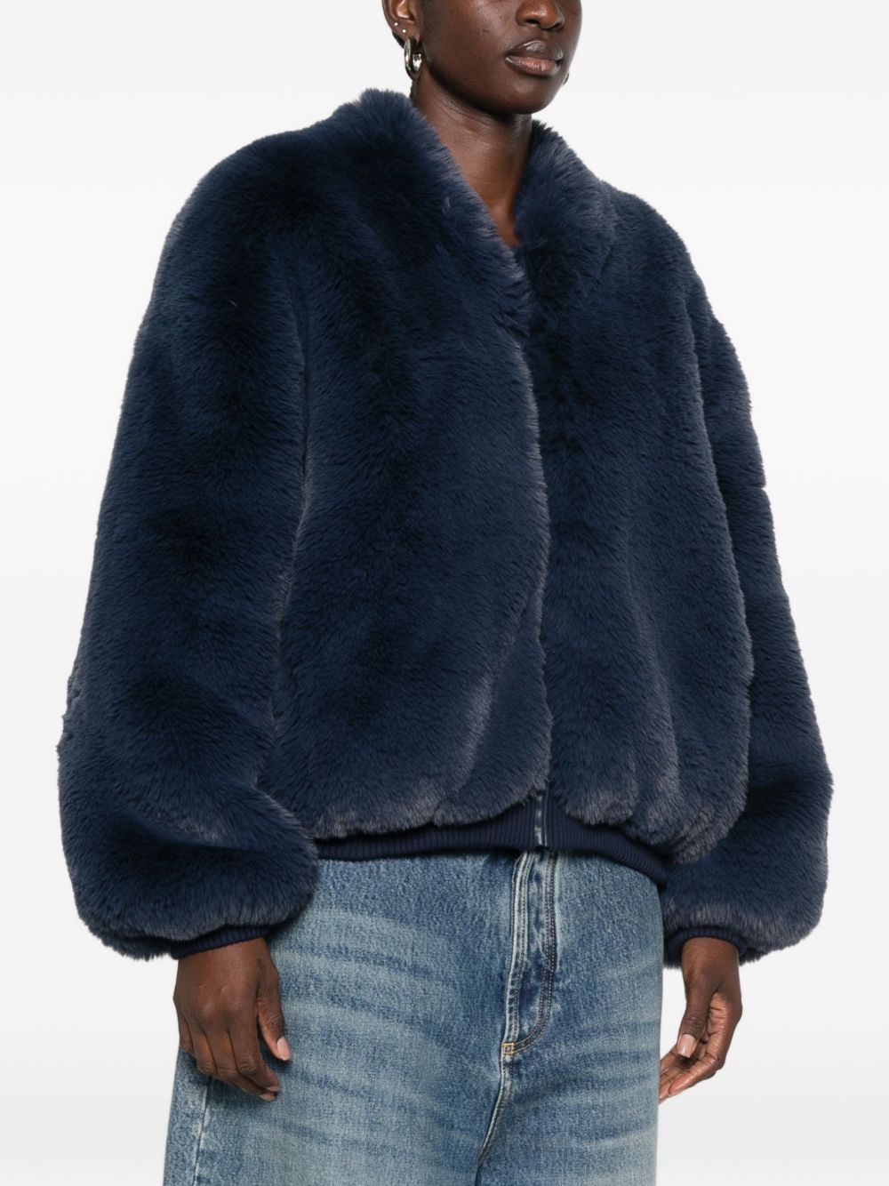 SENNA faux fur collarless jacket JAFS22739304 NAVY THE FRANKIE SHOP