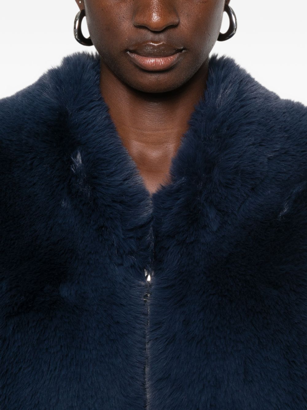 SENNA faux fur collarless jacket JAFS22739304 NAVY THE FRANKIE SHOP