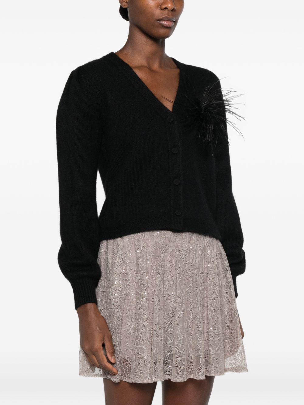 Feather-embellished puffed-sleeve cardigan 262TP3261 S2193200006 TWINSET