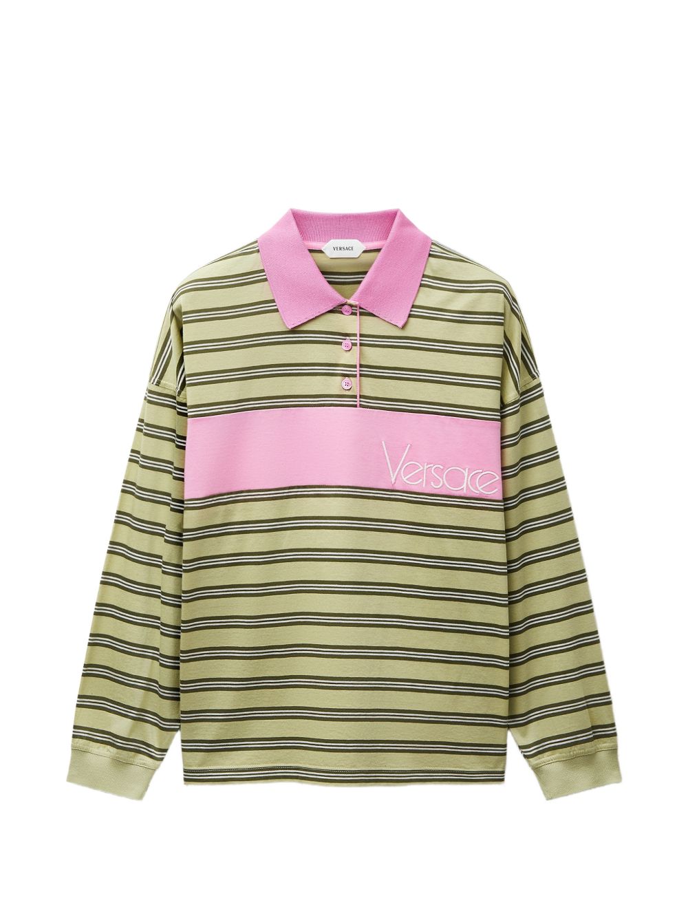 embroidered-logo striped-intarsia cotton polo 1025909 1A184396Y500 VERSACE