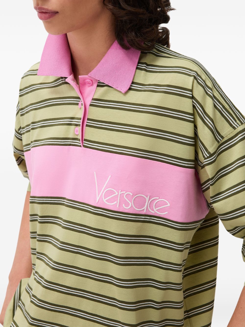 embroidered-logo striped-intarsia cotton polo 1025909 1A184396Y500 VERSACE
