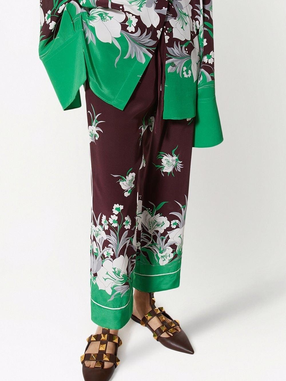 Brown/green silk floral pattern palazzo trousers XB0RB4T2775 PNG VALENTINO GARAVANI
