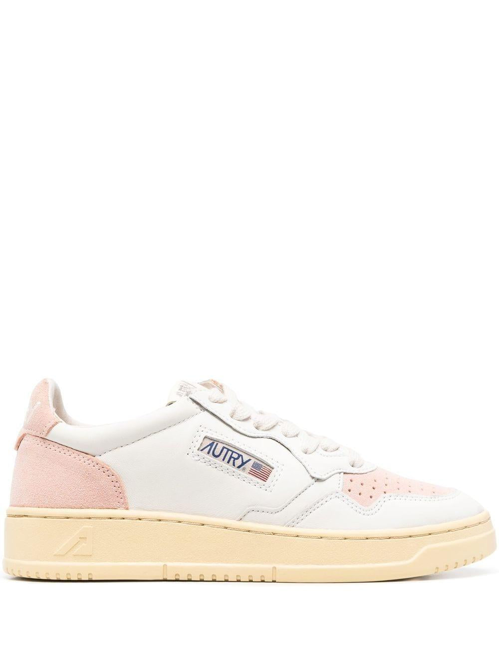 Perforated pink details low-top sneakers AULW SL03WHITE/PINK AUTRY