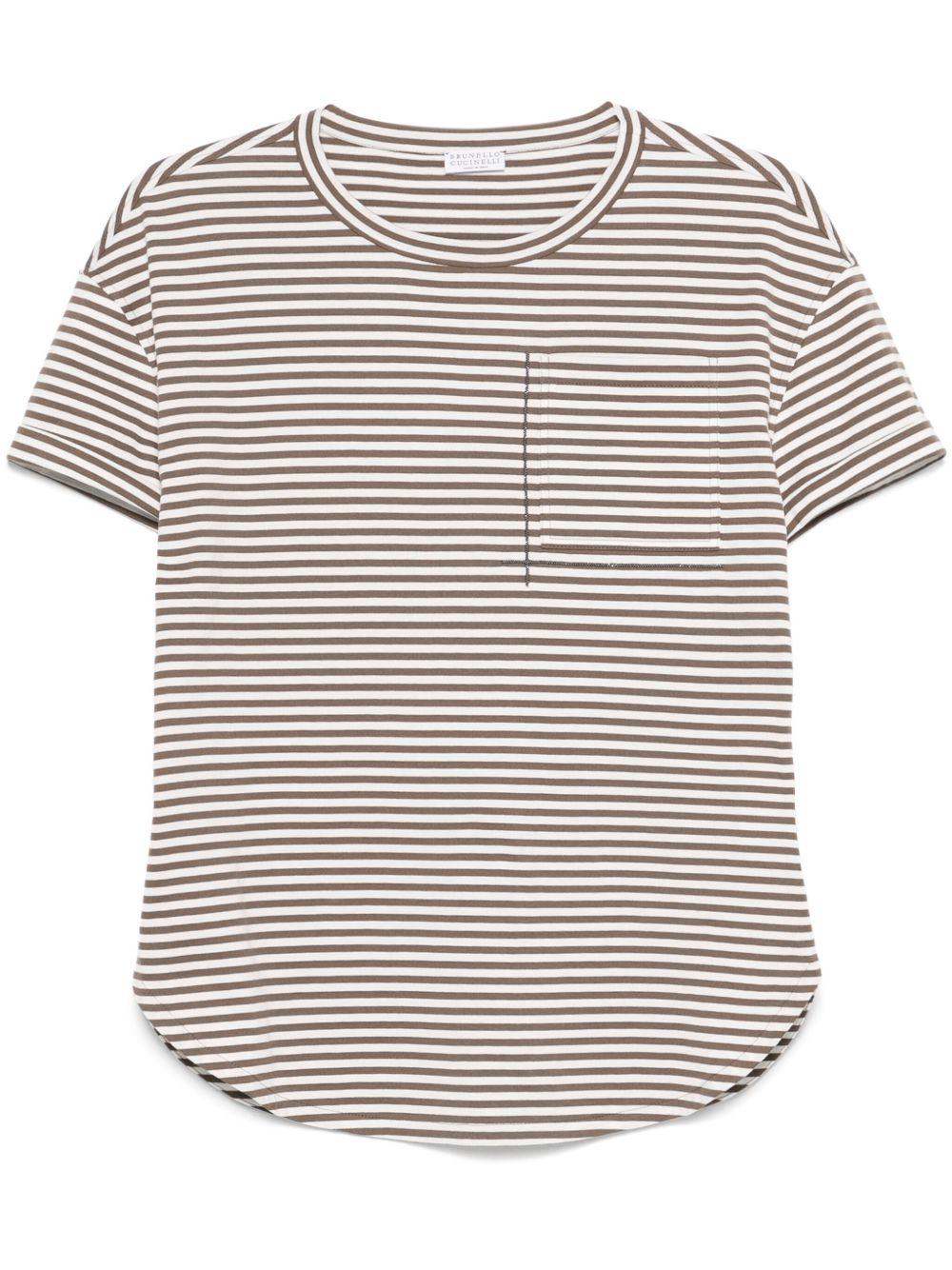 Striped cotton jersey T-shirt with shiny pocket detaiL ML929HA820 C004 BRUNELLO CUCINELLI
