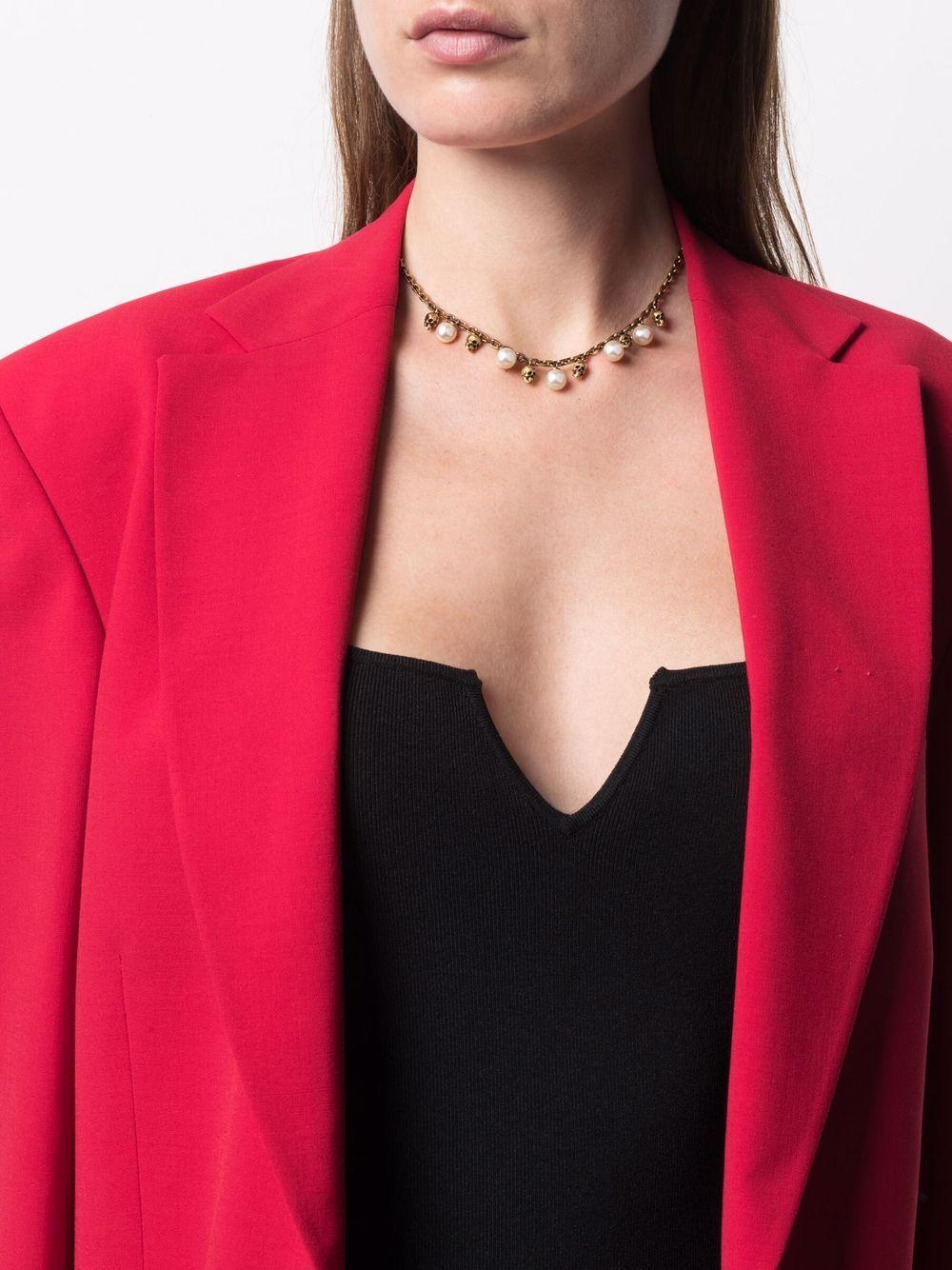 Skull-detail pearl-embellished necklace<BR/><BR/><BR/> 667544 J160Z4040 ALEXANDER MCQUEEN